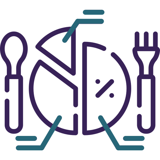 a fork and spoon on the side of a plate divided in pieces