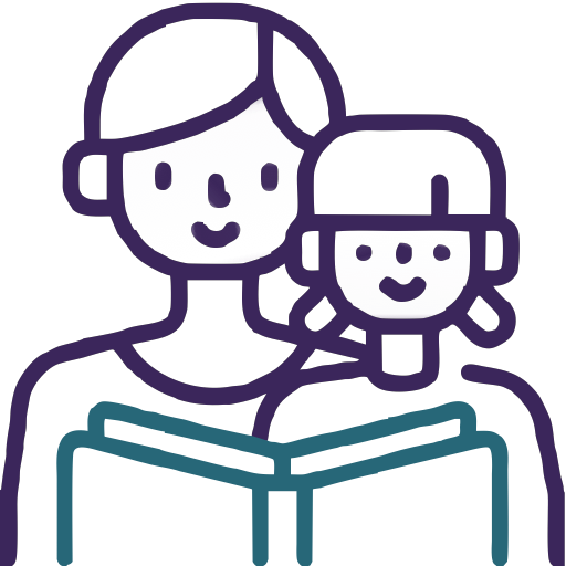 a woman and child reading a book